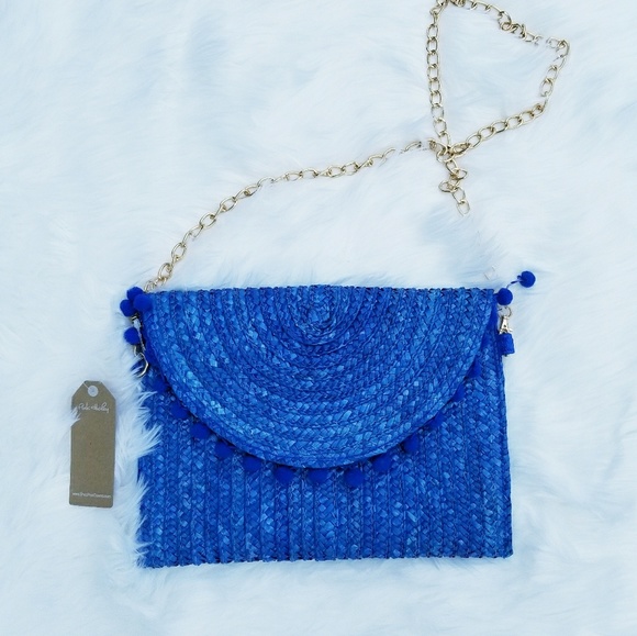 Handbags - Blue pom envelope clutch